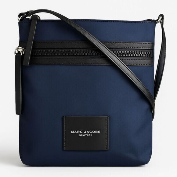 Marc Jacobs Blue Nylon Leather-Trimmed Crossbody Bag Adjustable Strap Pockets - Picture 1 of 15